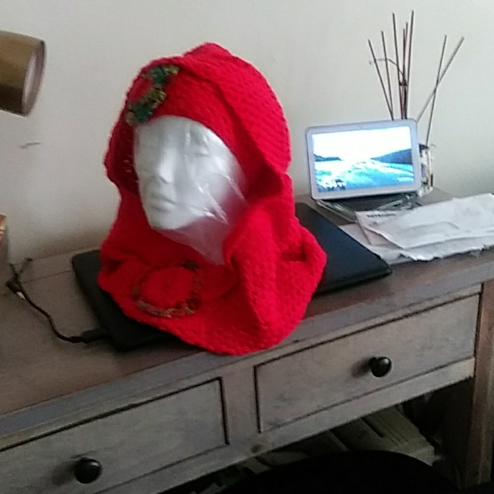Over neck scarf with hood attach and headband